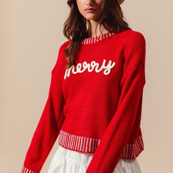 SO ME Merry Lettering Embroidered Christmas Sweater - Picture 9 of 12